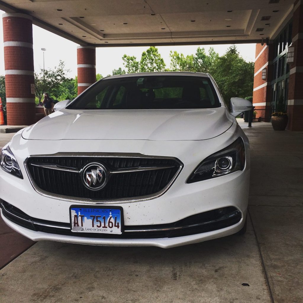 Buick LaCrosse that I drove in America. Great car, long bonnet. Sorry, "hood".