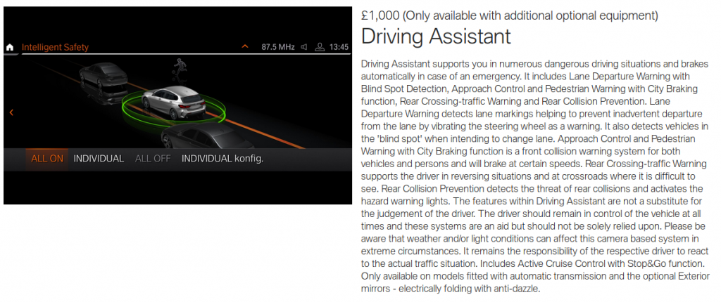 BMW also provide you with the Driving Assistant for £1,000. When you're too posh to use your mirrors or stay in lane.