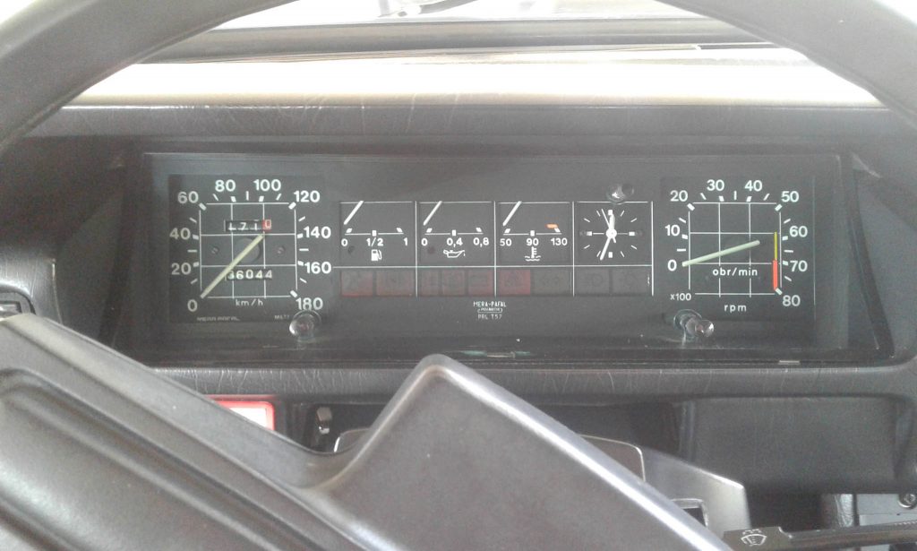 The dashboard of an FSO Polonez. The grid design just screams 1980's. 