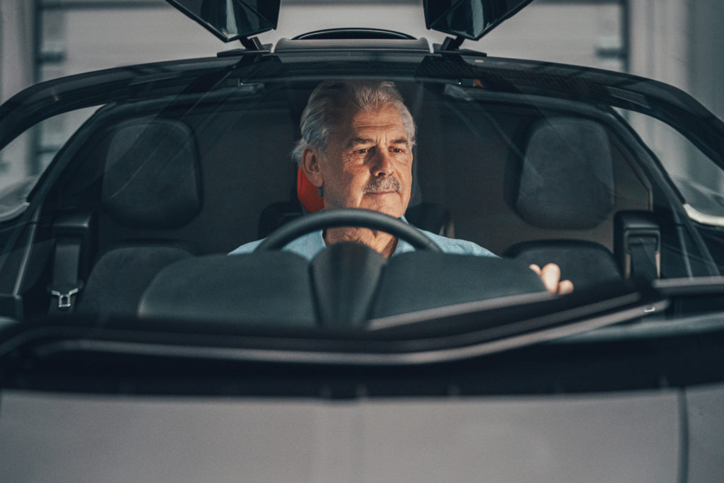 Gordon Murray behind the wheel of his T.50. The best engineer, designer, visionary of Formula One.