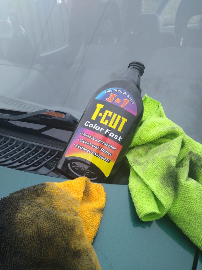 T-Cut is a cutting compound, using the vehicle's paint to mask light scratches and rejuvenate faded paint work.