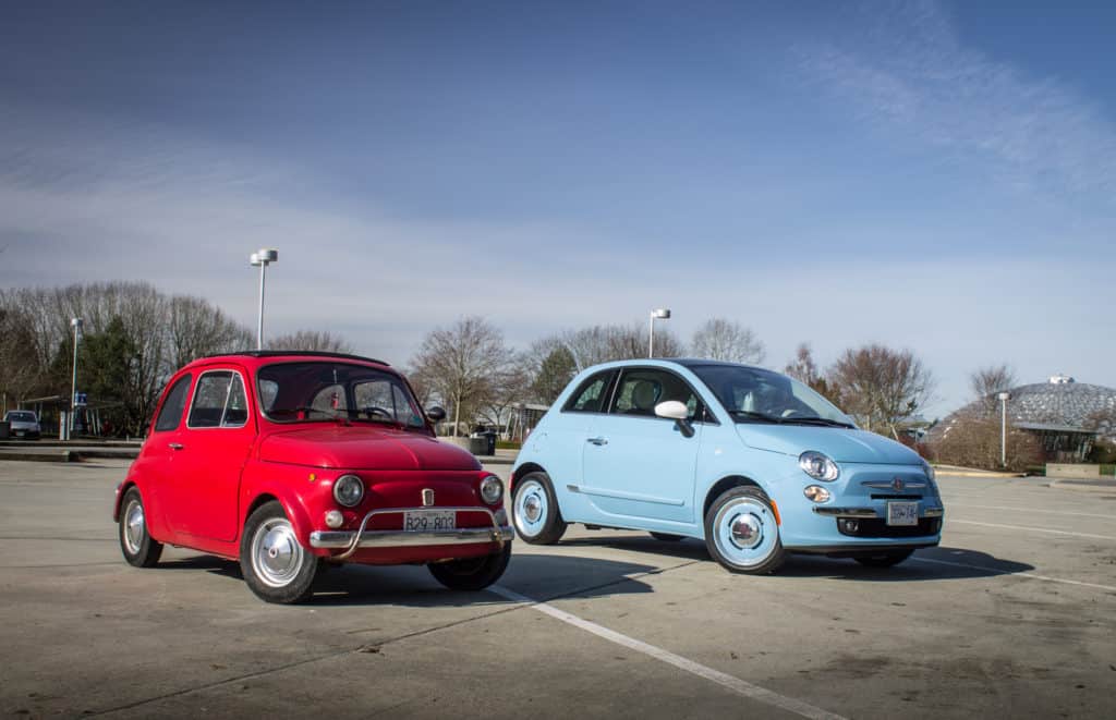 The old Fiat 500 against the new Fiat 500. Bloated yet again, and without the reliability of the Peugeot 107!