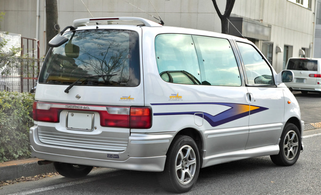 Because of it's van origins, the Nissan Serena C23 offers a good amount of practicality. The stickers, though, don't add any horsepower to the driving experience. Notice the analogue rear view camera above the rear window!